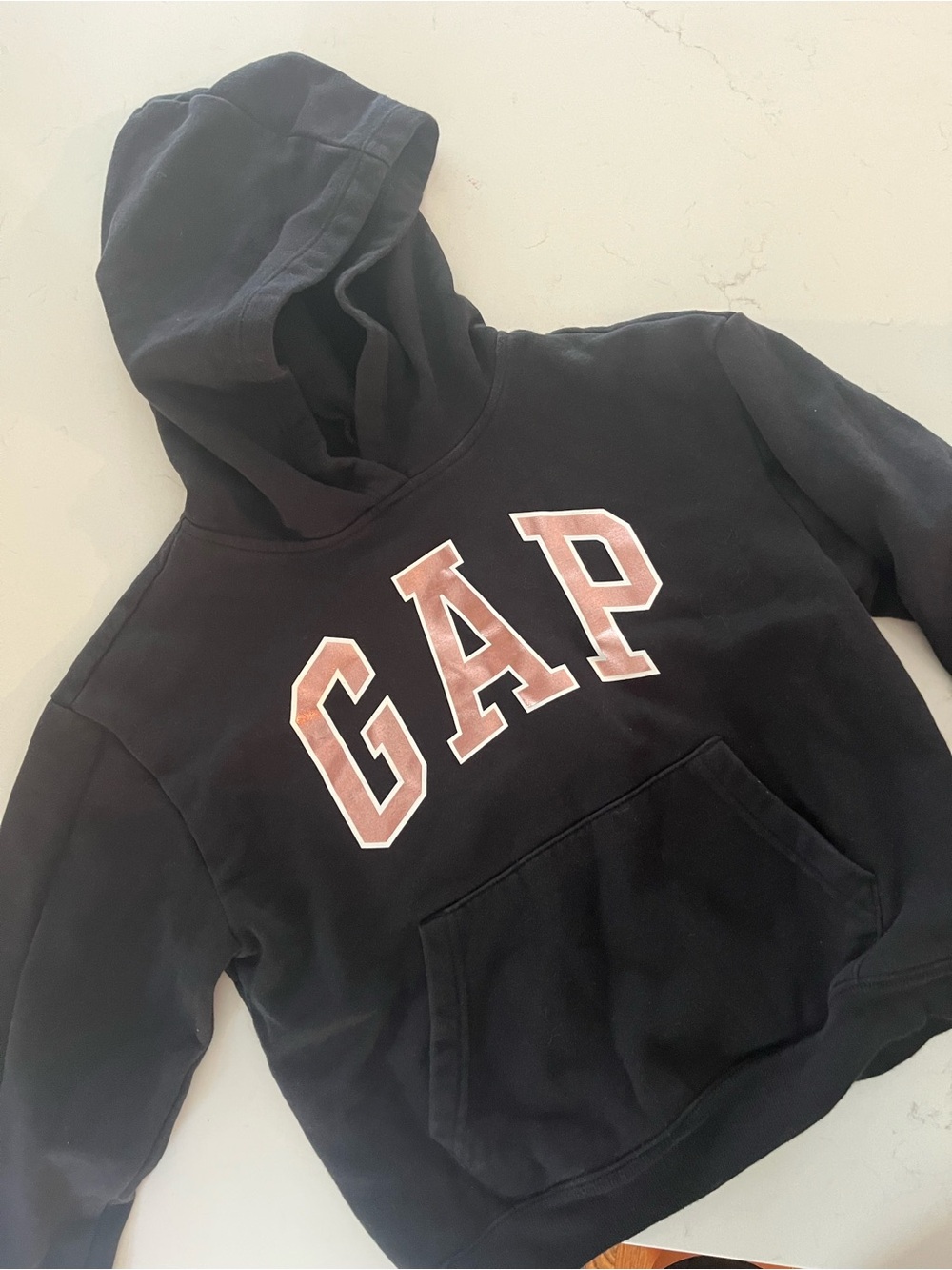 GAP Kids Black Hoodie with Rose Lettering